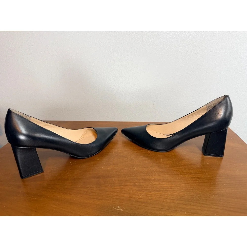 Marc Fisher LTD Pump Women 8M Black Zala Pointed Toe Leather Block Heel Office - Picture 4 of 9